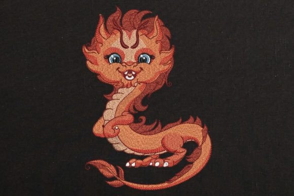 Cute Orange Baby Dragon on Black Embroidery Review