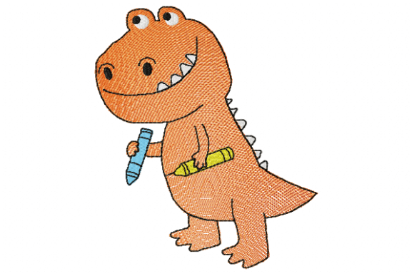 Dinosaur with Pens: A Charming Embroidery Design for Personalized Gifts