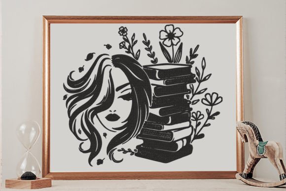 Hair and Books Embroidery Design